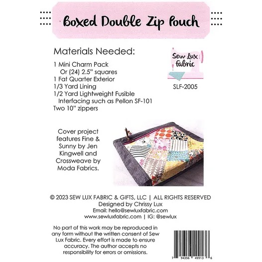 Boxed Double Zip Pouch - Sewing Pattern