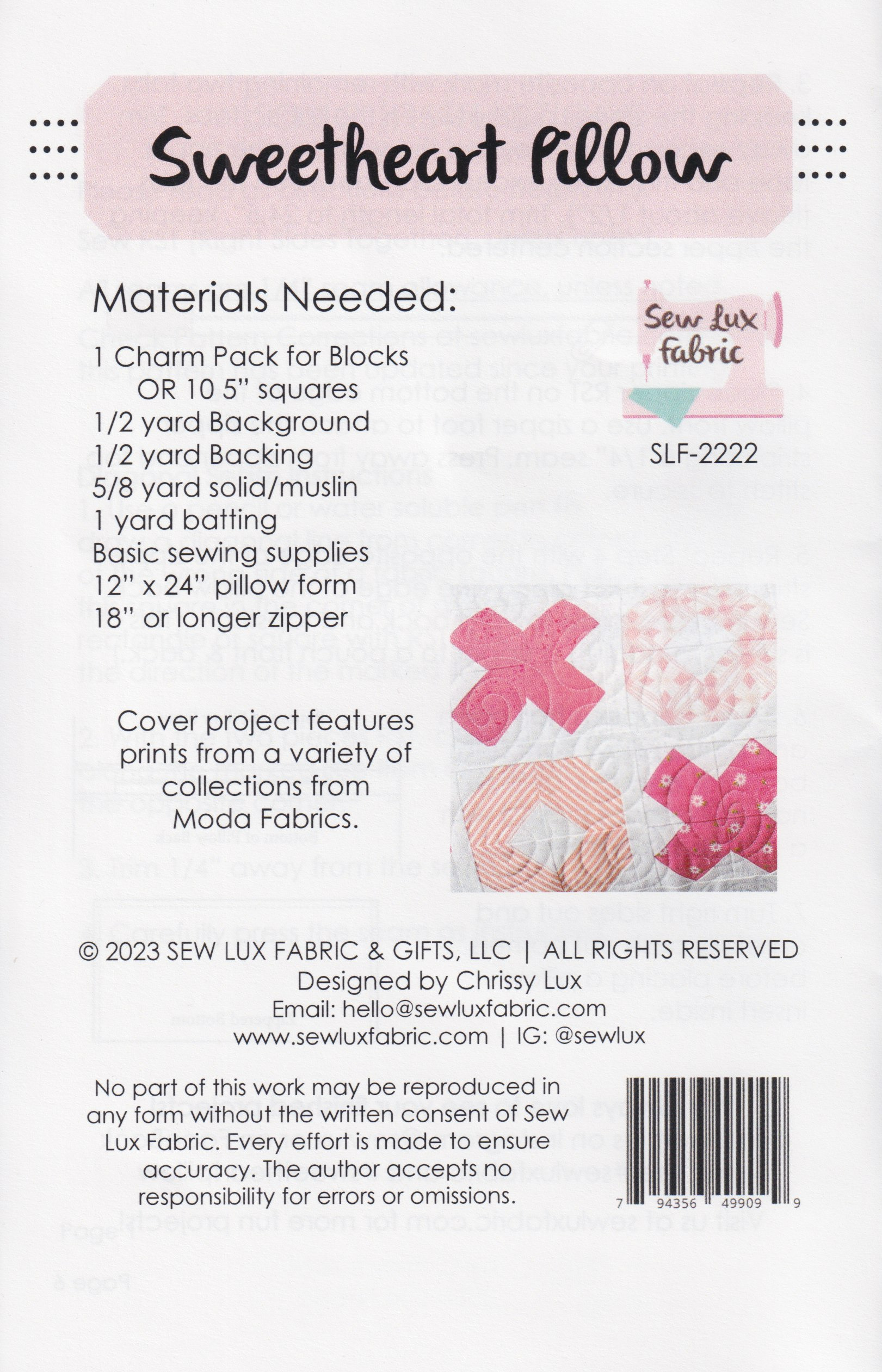 Sweetheart Pillow - Quilt Pattern