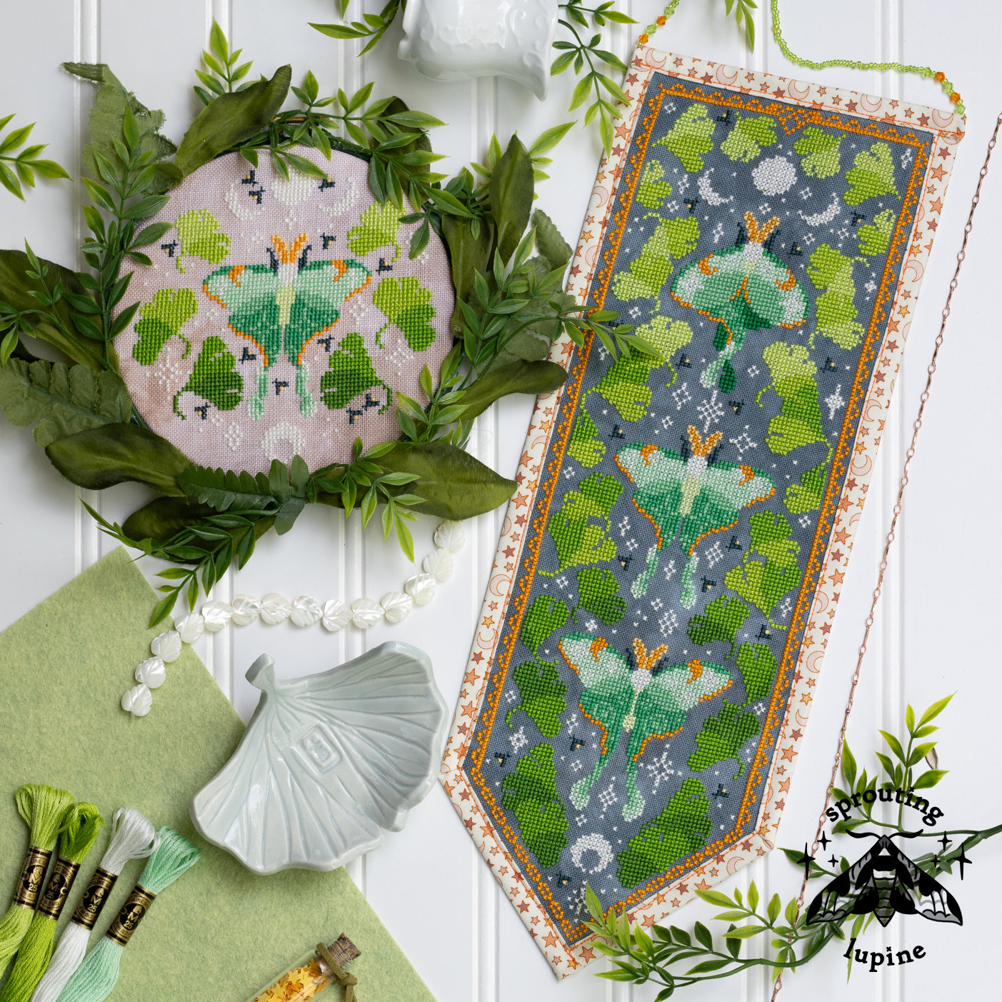 Verdant Reverie - Cross Stitch Pattern, different perspective #1, zoomed in. Select this picture to zoom back out.