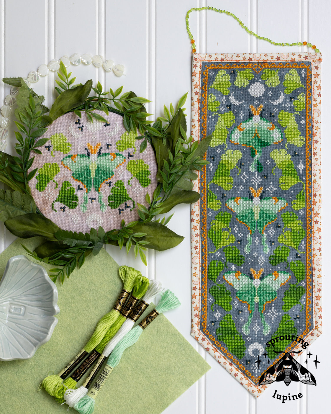 Verdant Reverie - Cross Stitch Pattern, zoomed in. Select this picture to zoom back out.