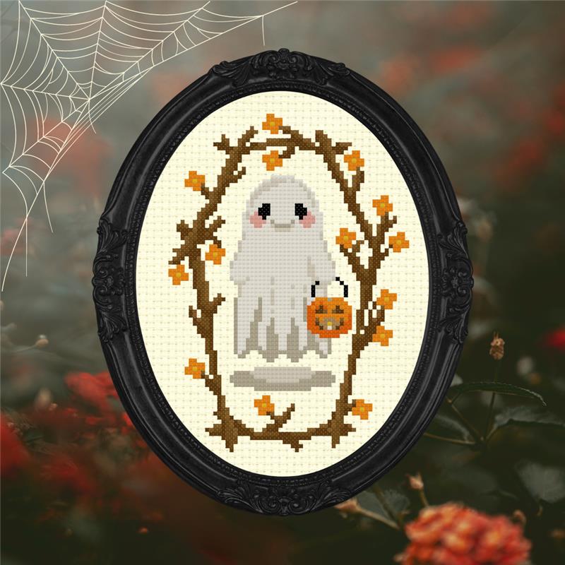 Trick or Treat Ghost - Halloween Cross Stitch Pattern