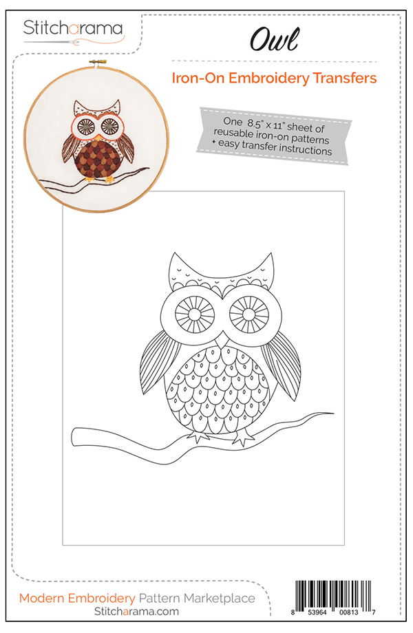 Owl - Iron On Transfer, zoomed in. Select this picture to zoom back out.