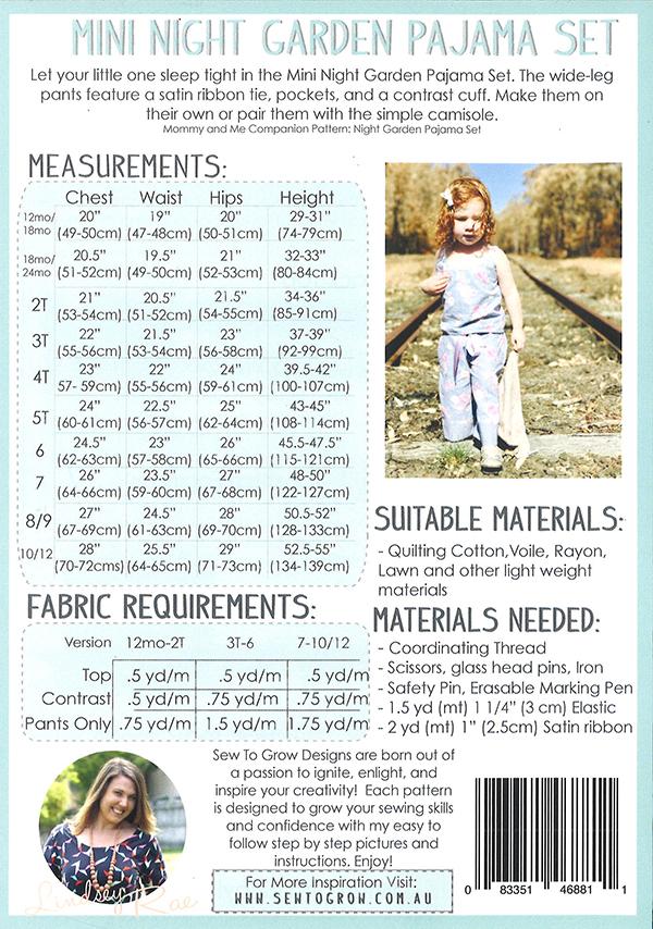 Mini Night Garden Pajama Set - Sewing Pattern