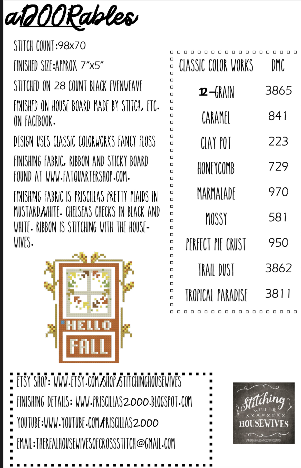 Adoorables - Fall - Cross Stitch Pattern