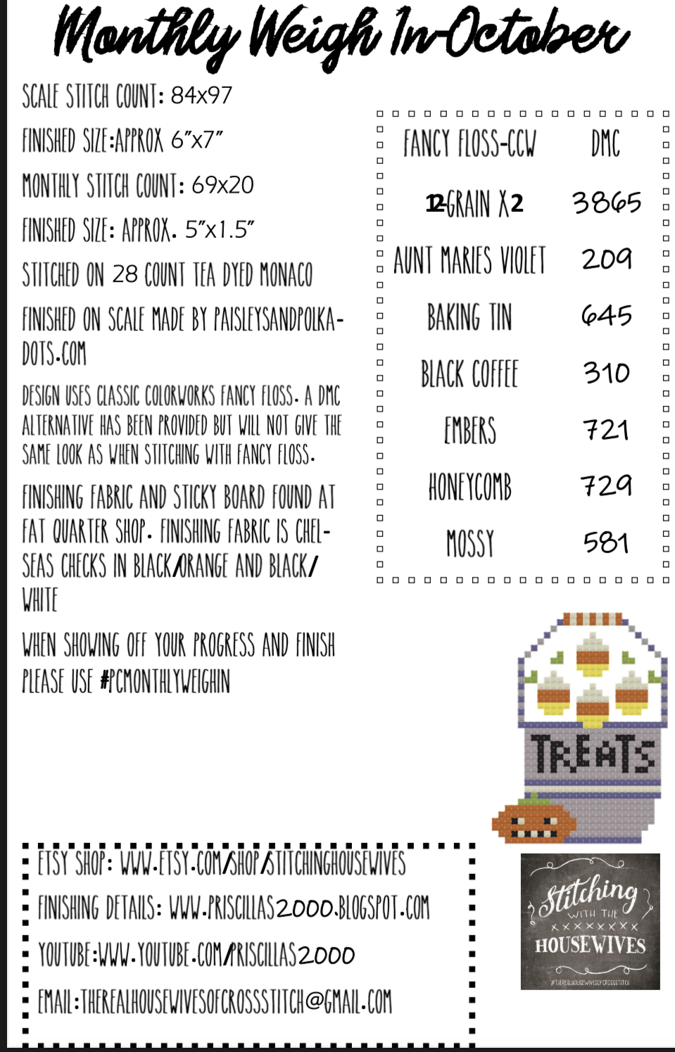 Monthly Weigh In - October - Halloween Cross Stitch Pattern