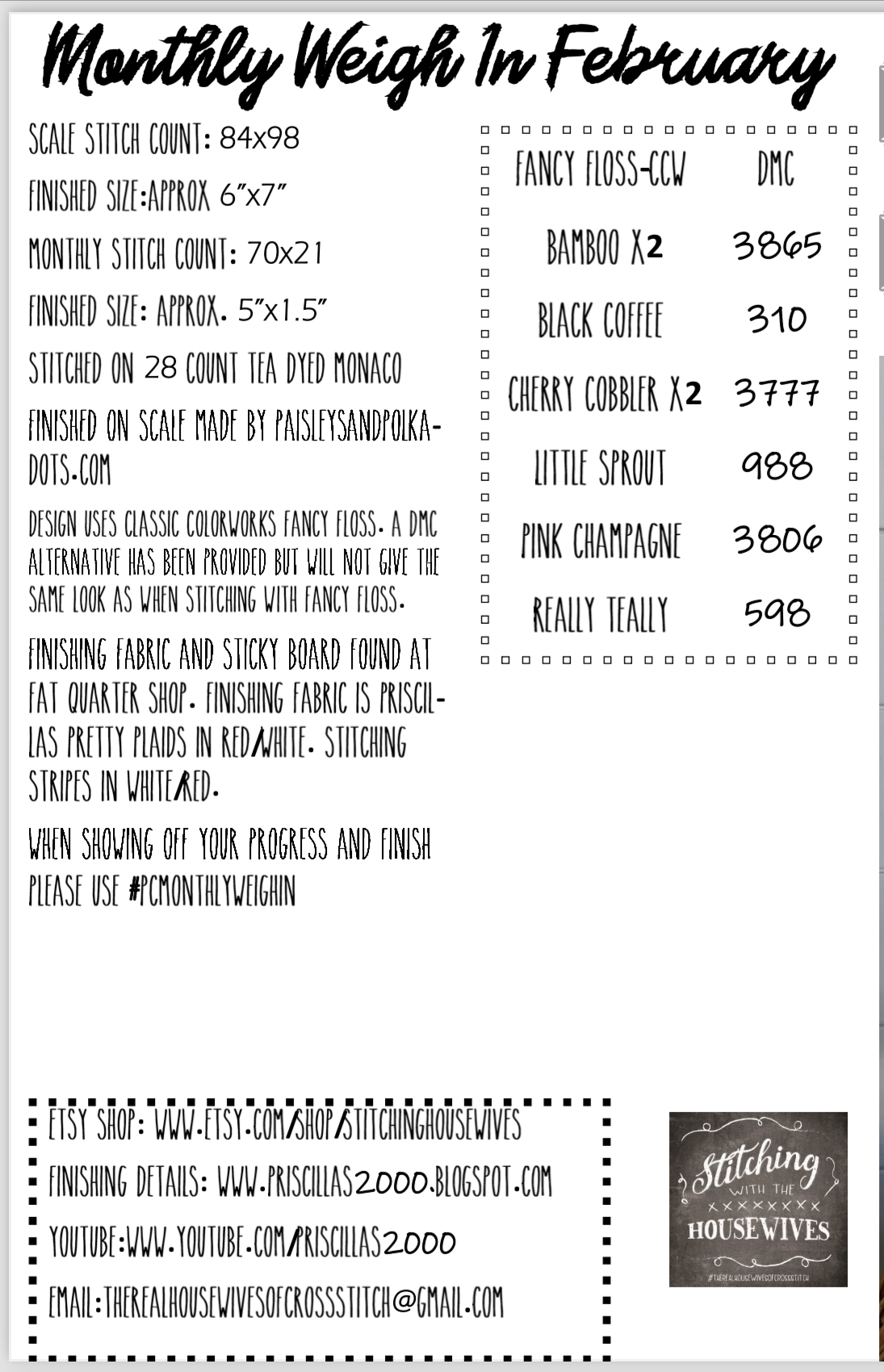 Monthly Weigh In - February - Cross Stitch Pattern