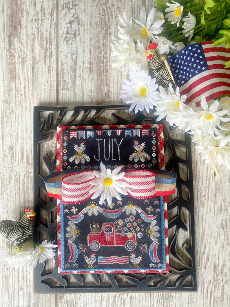Truckin' Along July - Cross Stitch Pattern