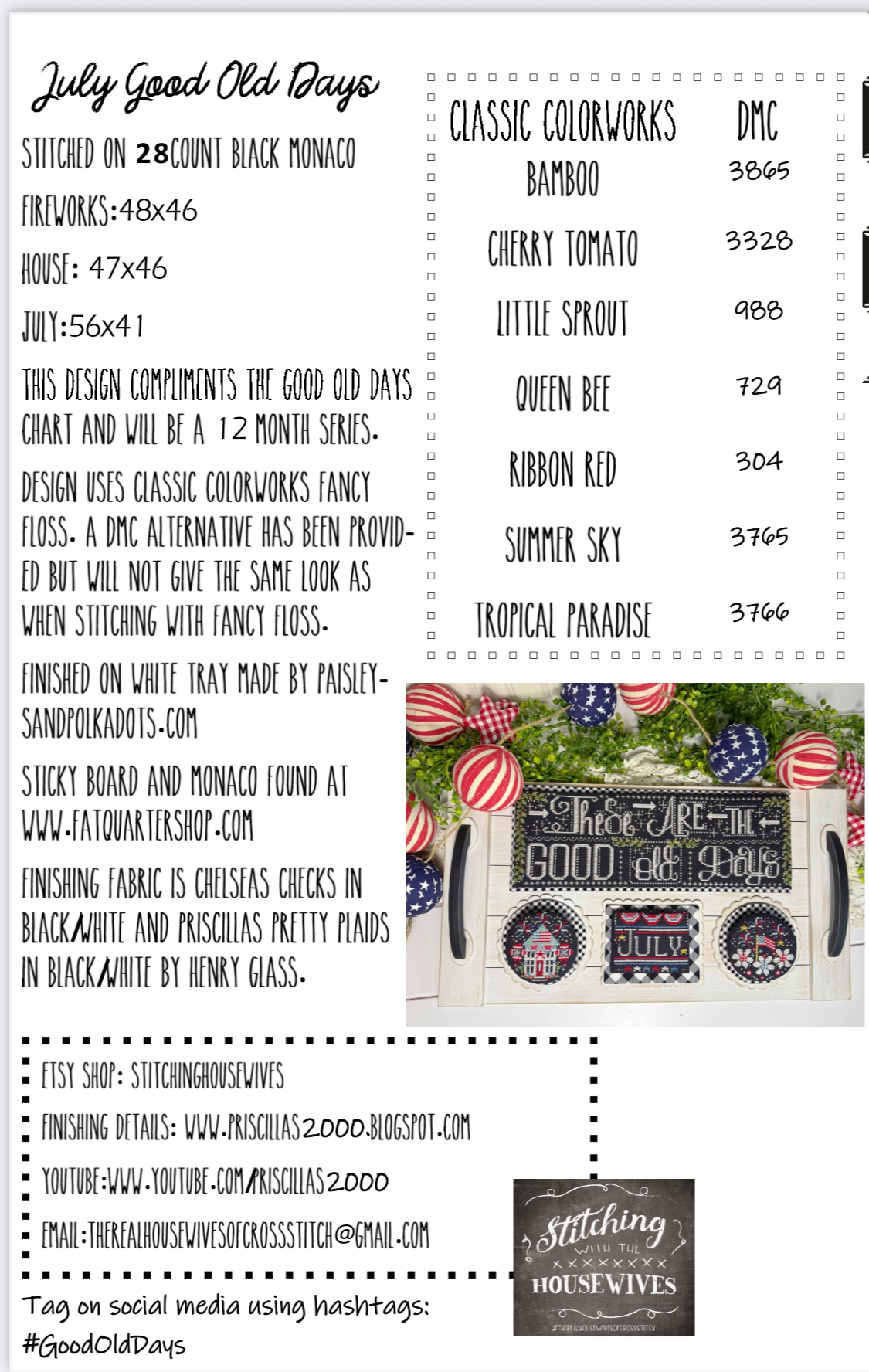 July - Good Old Days Minis - Patriotic Cross Stitch Pattern