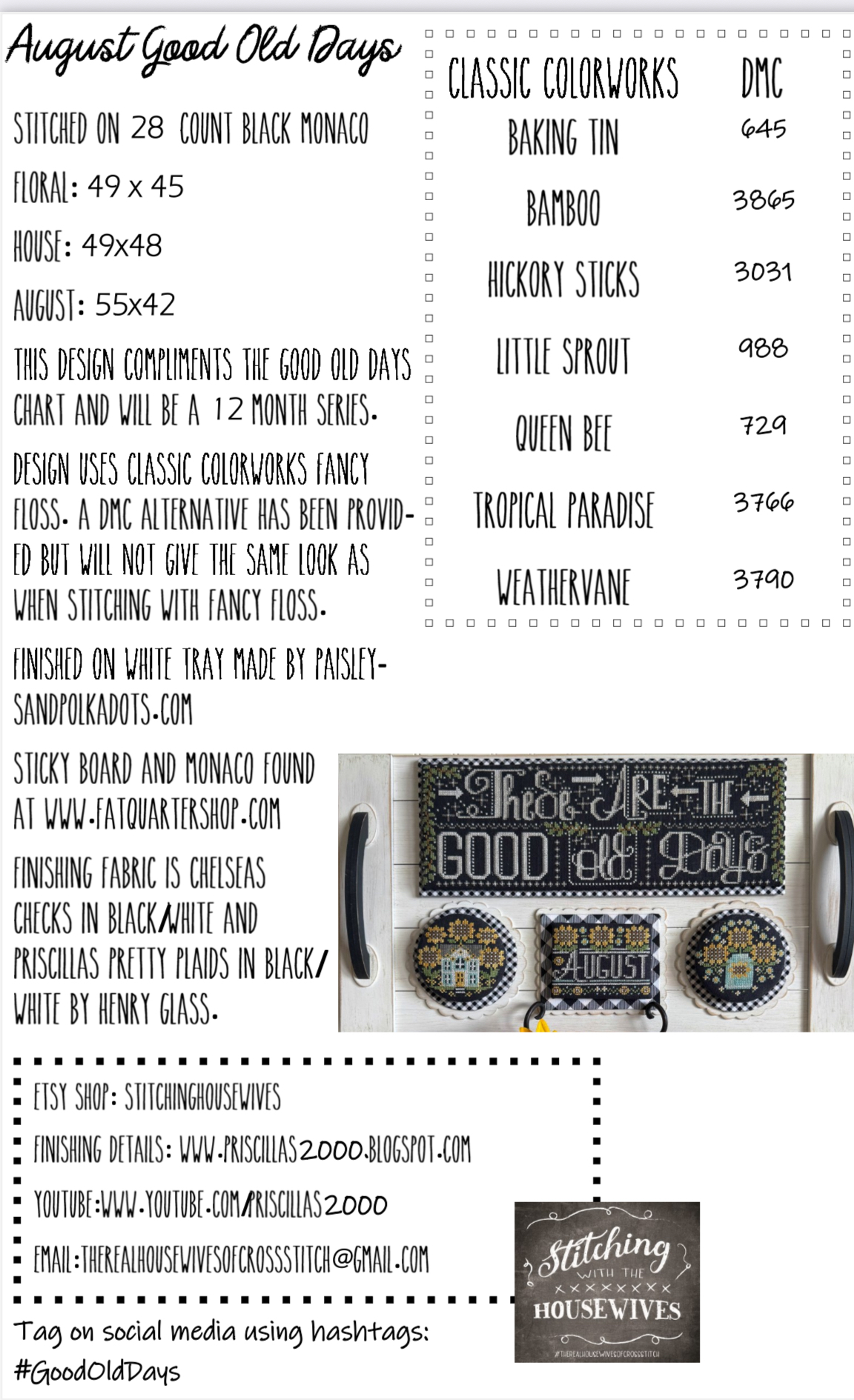 August - Good Old Days Minis - Cross Stitch Pattern