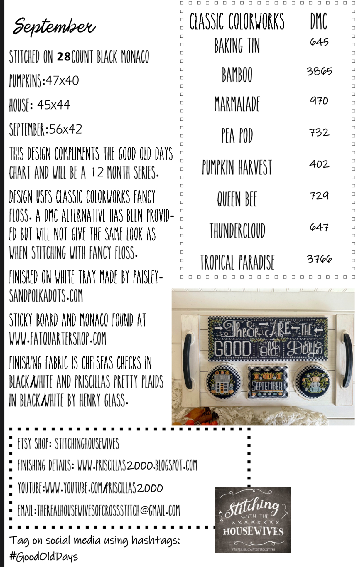 September - Good Old Days Minis - Cross Stitch Pattern