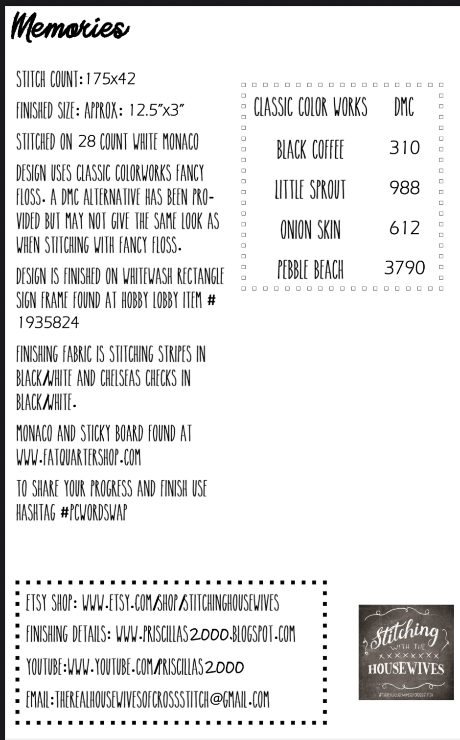 Memories - Word Swap - Christmas Cross Stitch Pattern