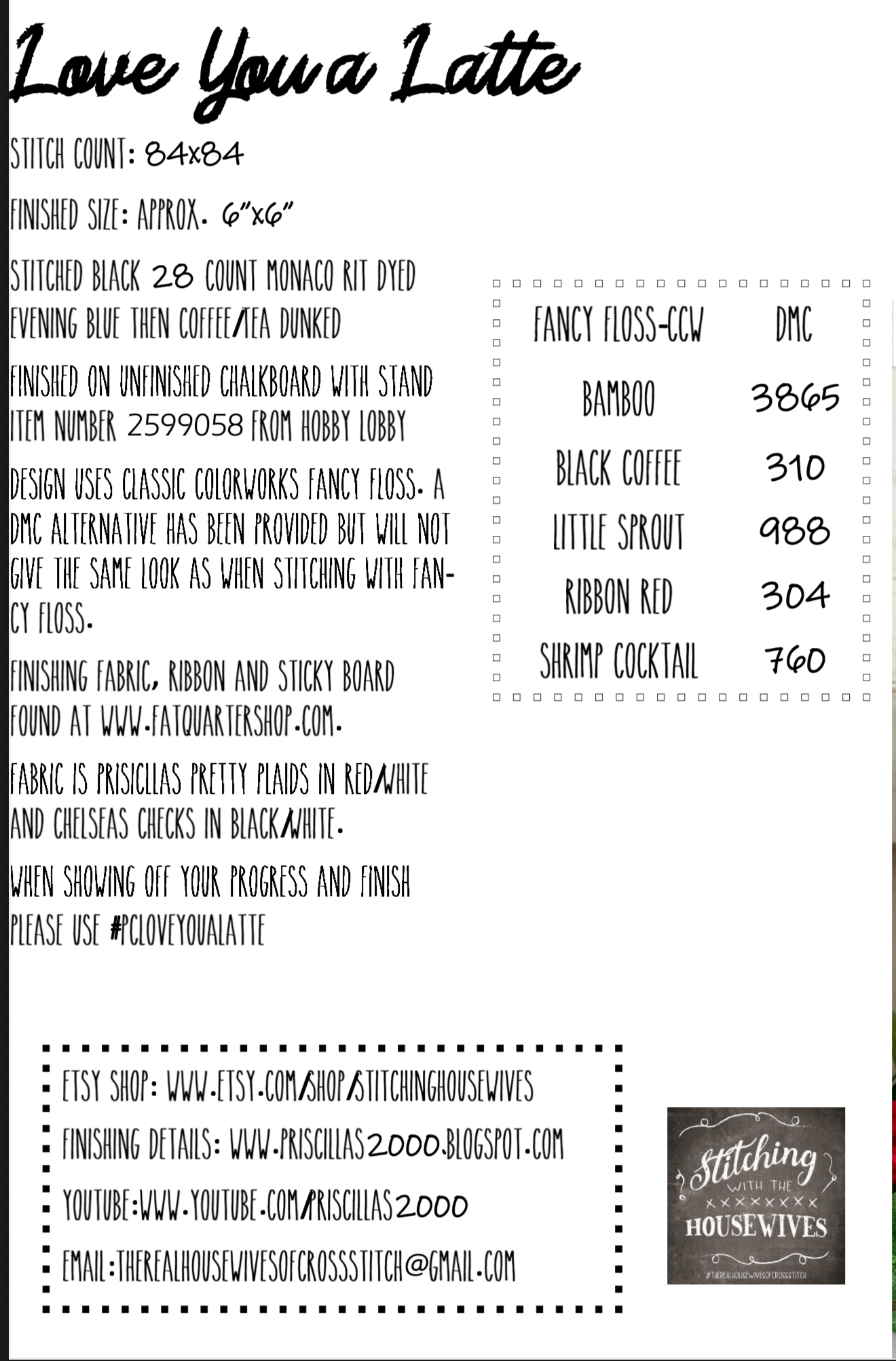 Love You A Latte - Cross Stitch Pattern