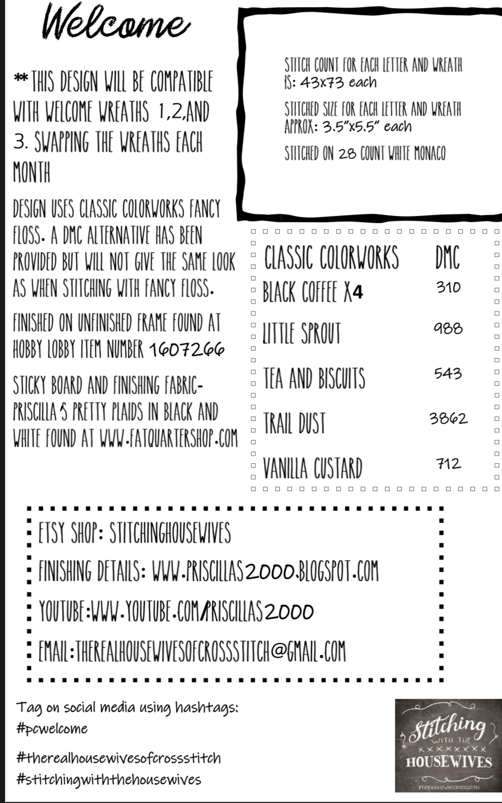 Welcome Wreaths 1 - Cross Stitch Pattern