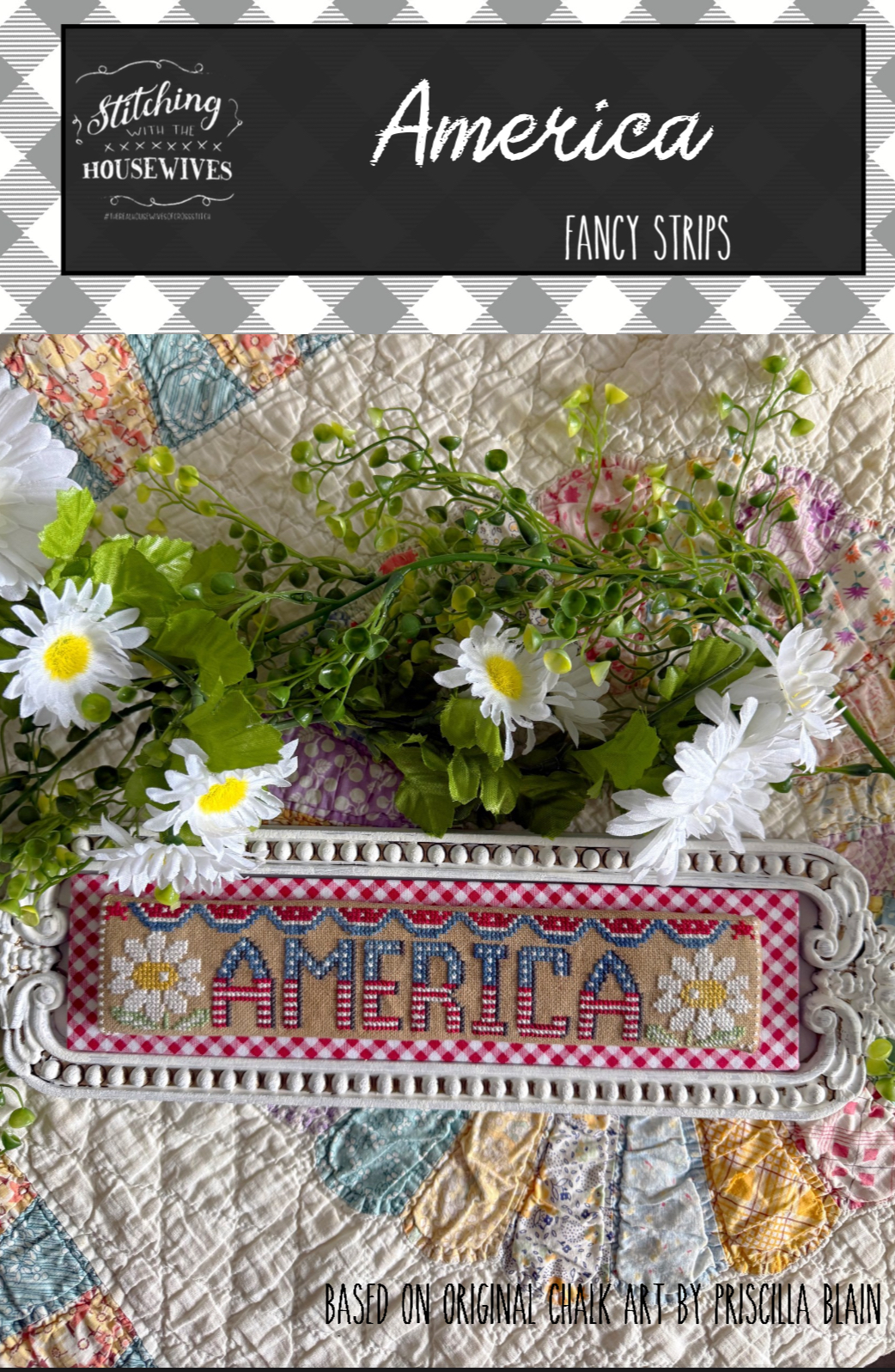 America Fancy Strips - Patriotic Cross Stitch Pattern, zoomed in. Select this picture to zoom back out.