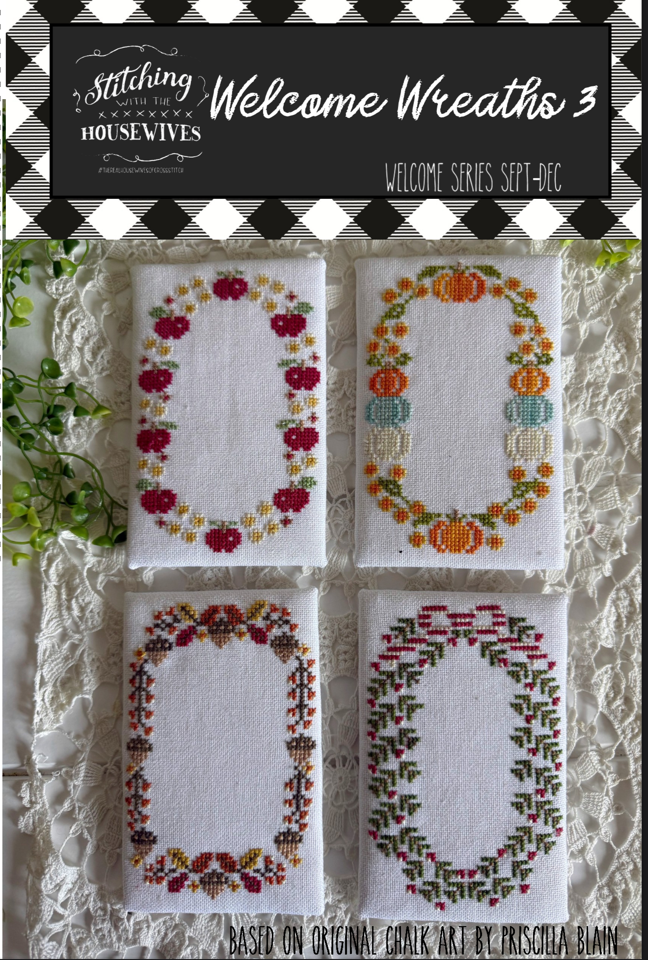 Welcome Wreaths 3 - Cross Stitch Pattern, zoomed in. Select this picture to zoom back out.