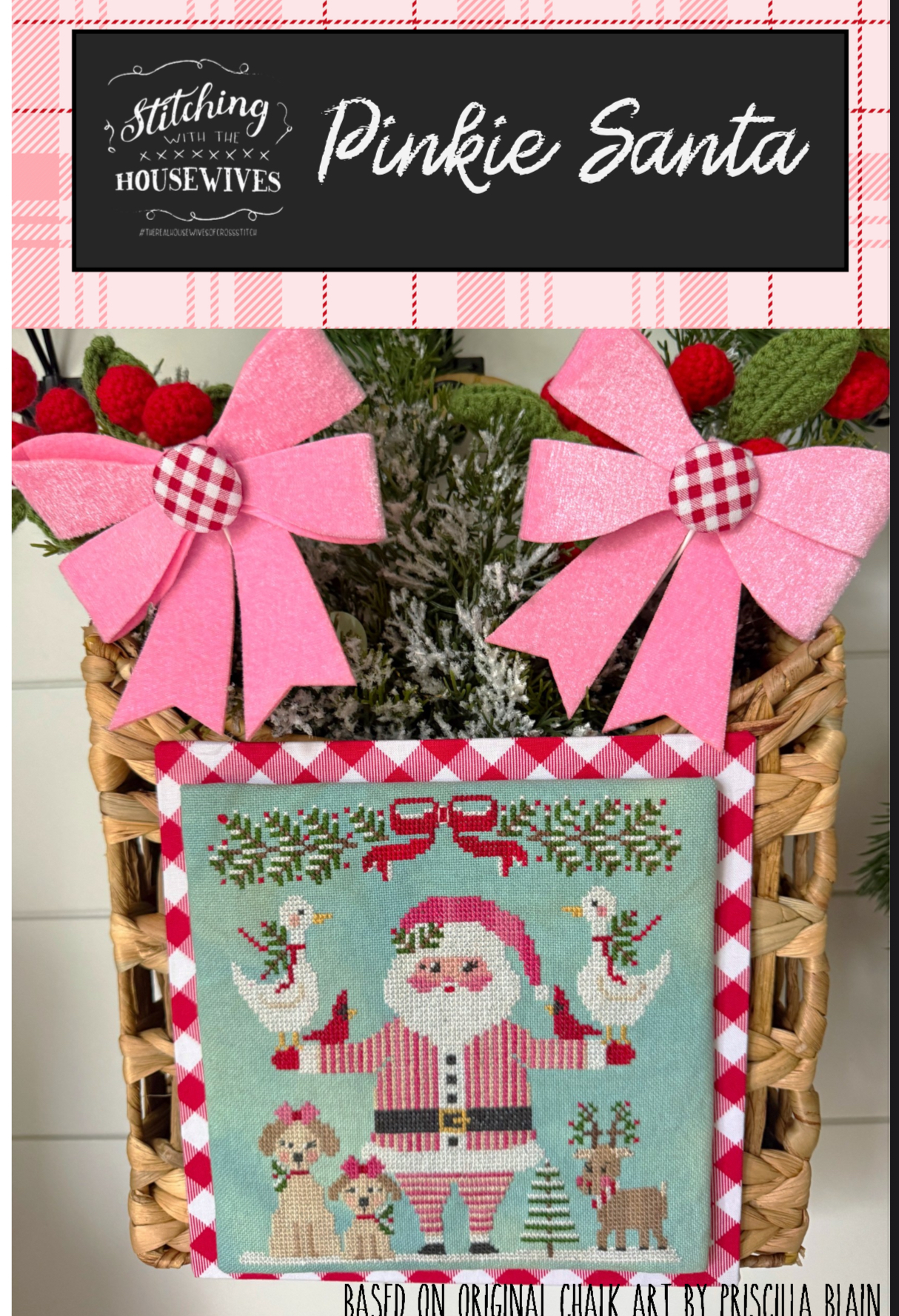 Pinkie Santa - Christmas Cross Stitch Pattern, zoomed in. Select this picture to zoom back out.