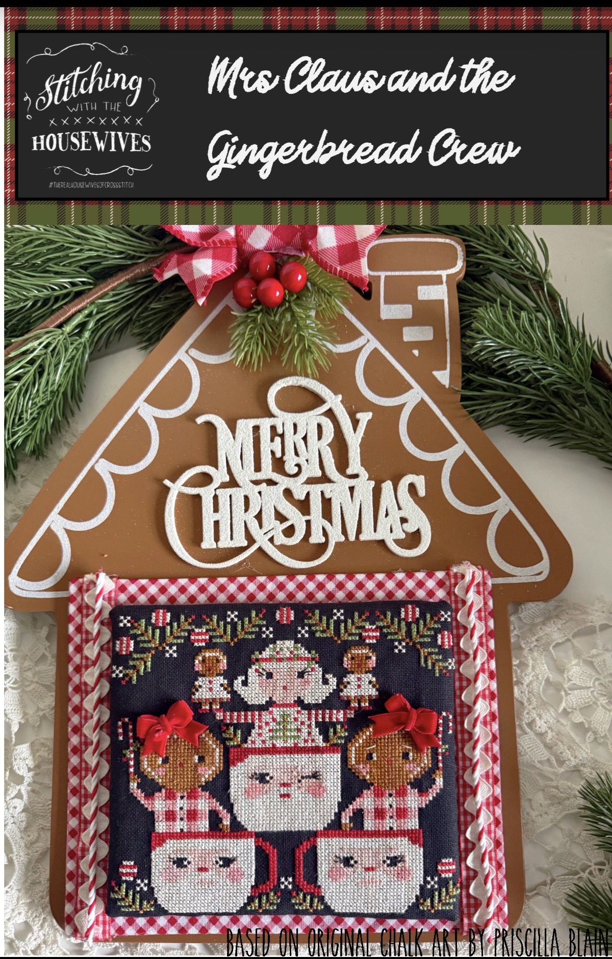 Mrs Claus and the Gingerbread Crew - Christmas Cross Stitch, zoomed in. Select this picture to zoom back out.