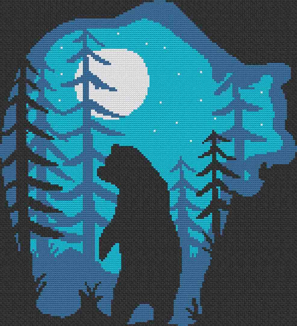 A Bear's Blue Night - Cross Stitch Pattern