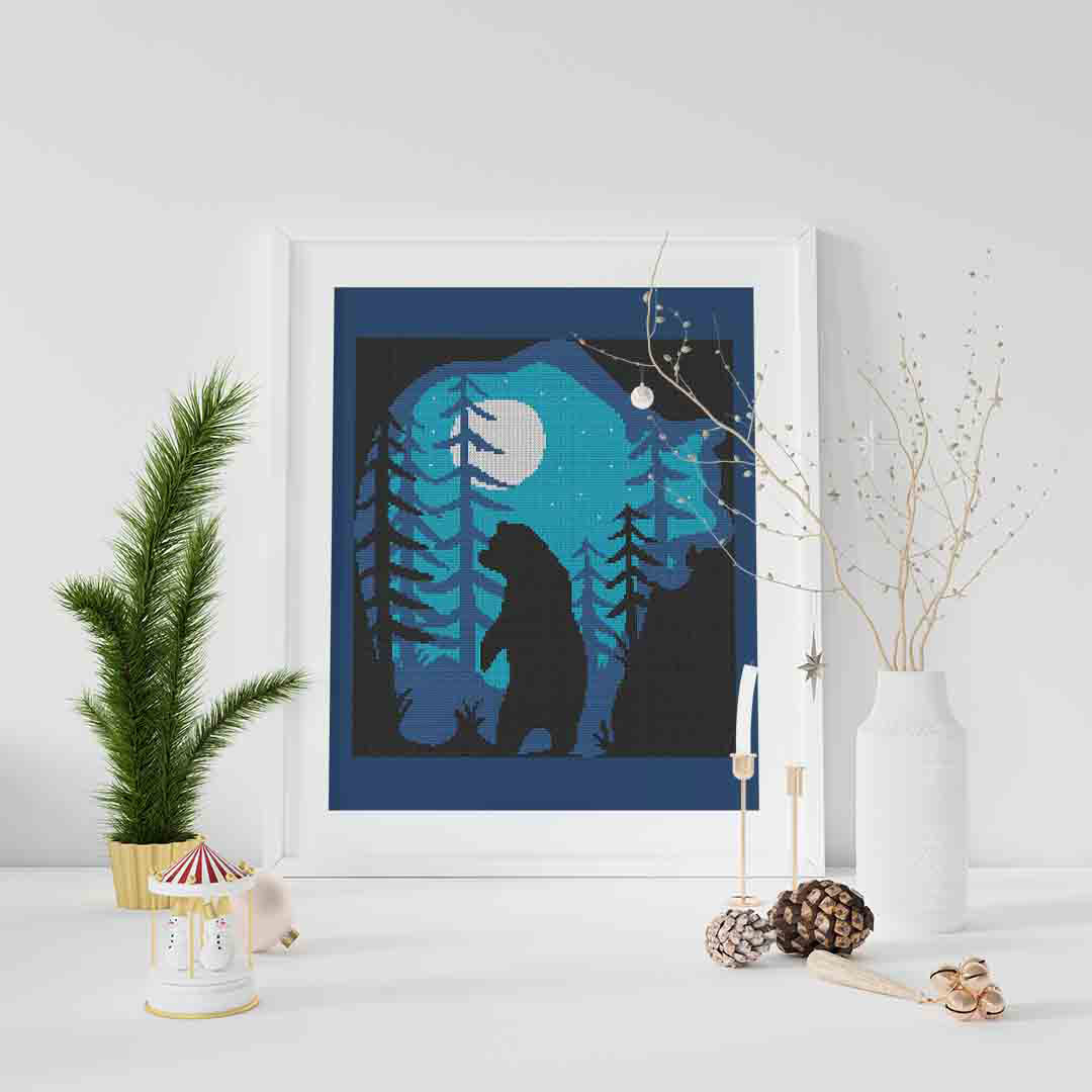 A Bear's Blue Night - Cross Stitch Pattern