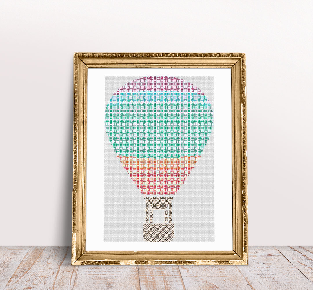 Blackwork Hot Air Balloon - Cross Stitch Pattern