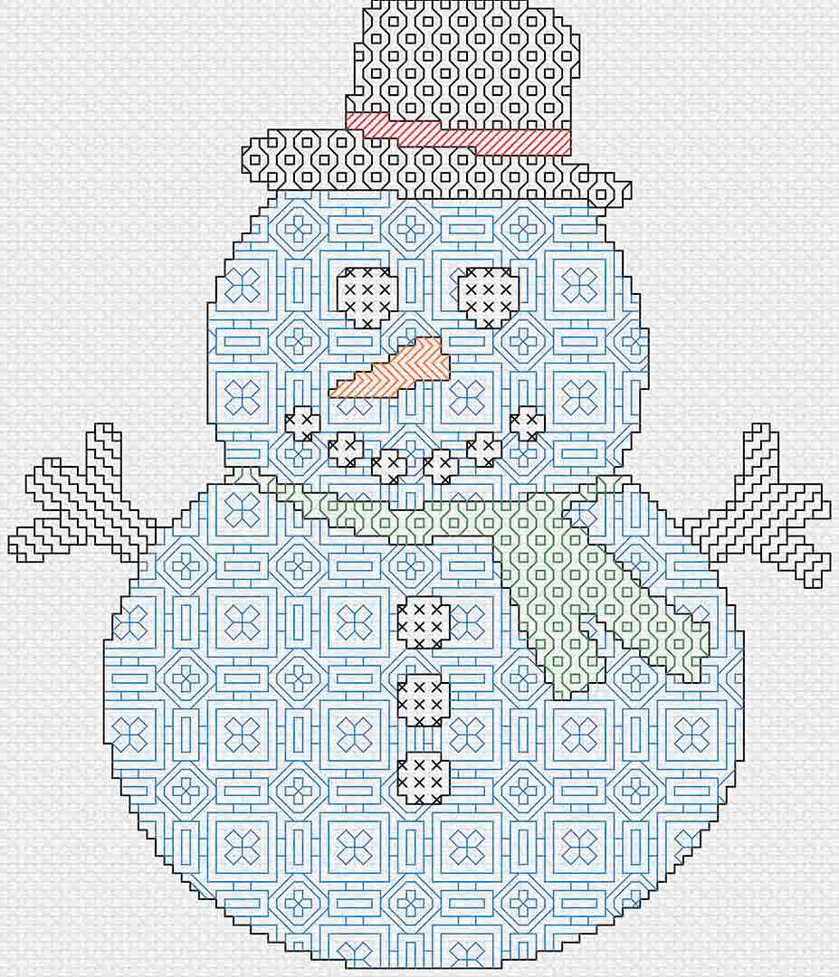 Blackwork Snowman - Christmas Cross Stitch Pattern