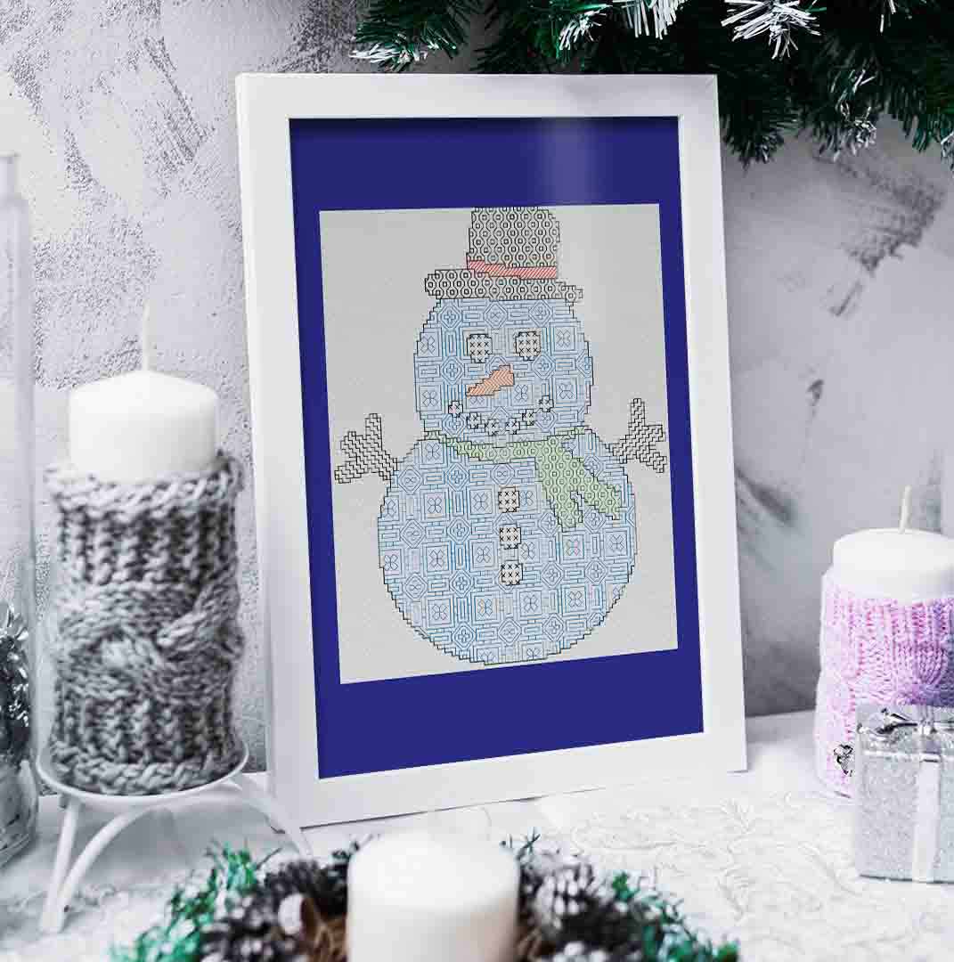 Blackwork Snowman - Christmas Cross Stitch Pattern