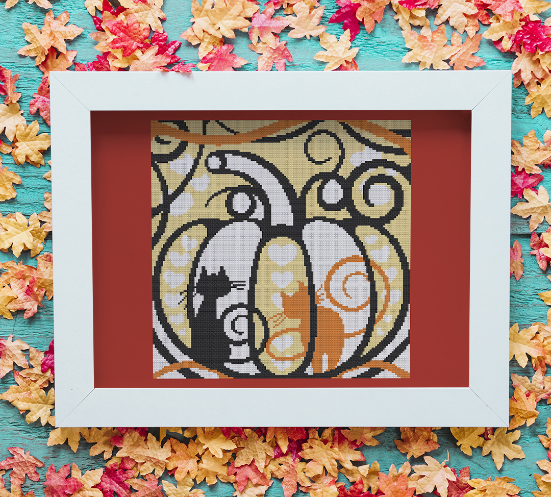 Cats In A Pumpkin - Halloween Cross Stitch Pattern