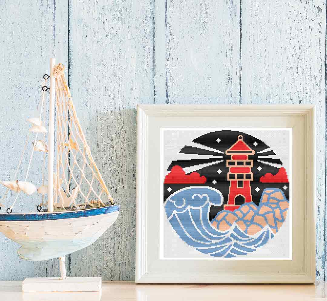 Lighthouse At Night - Cross Stitch Pattern