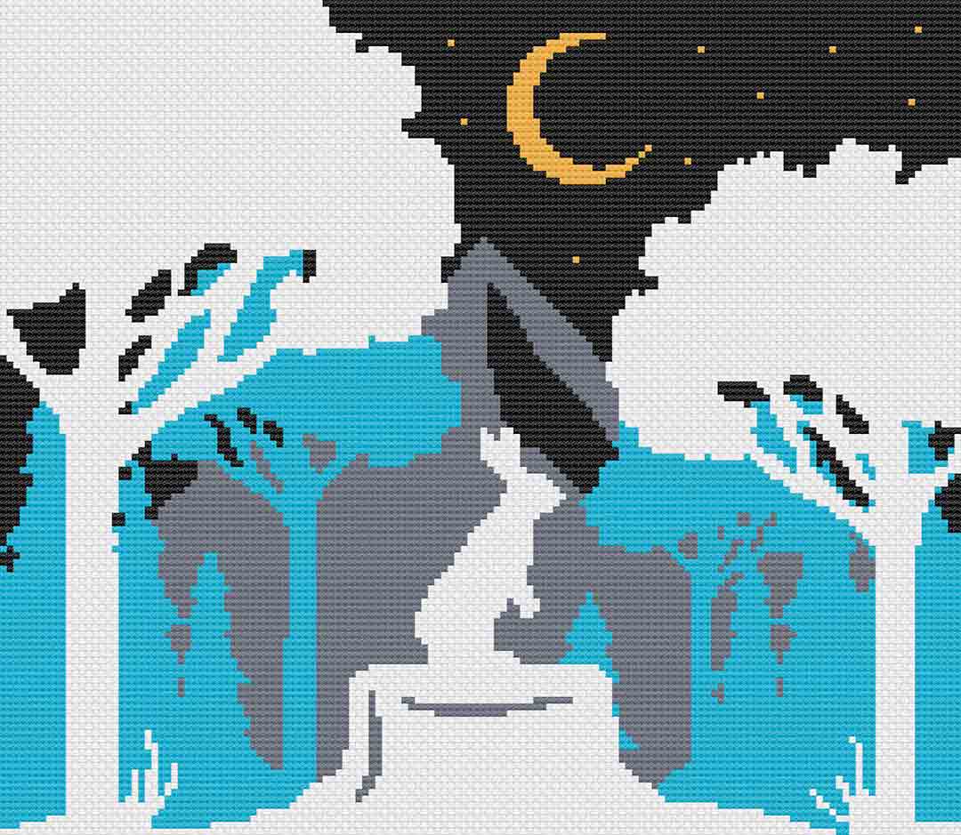 Rabbit At Night - Cross Stitch Pattern