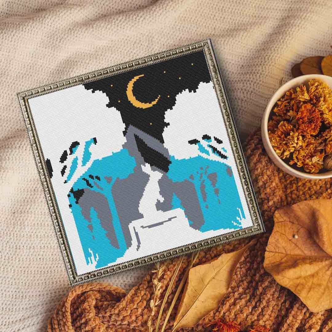 Rabbit At Night - Cross Stitch Pattern