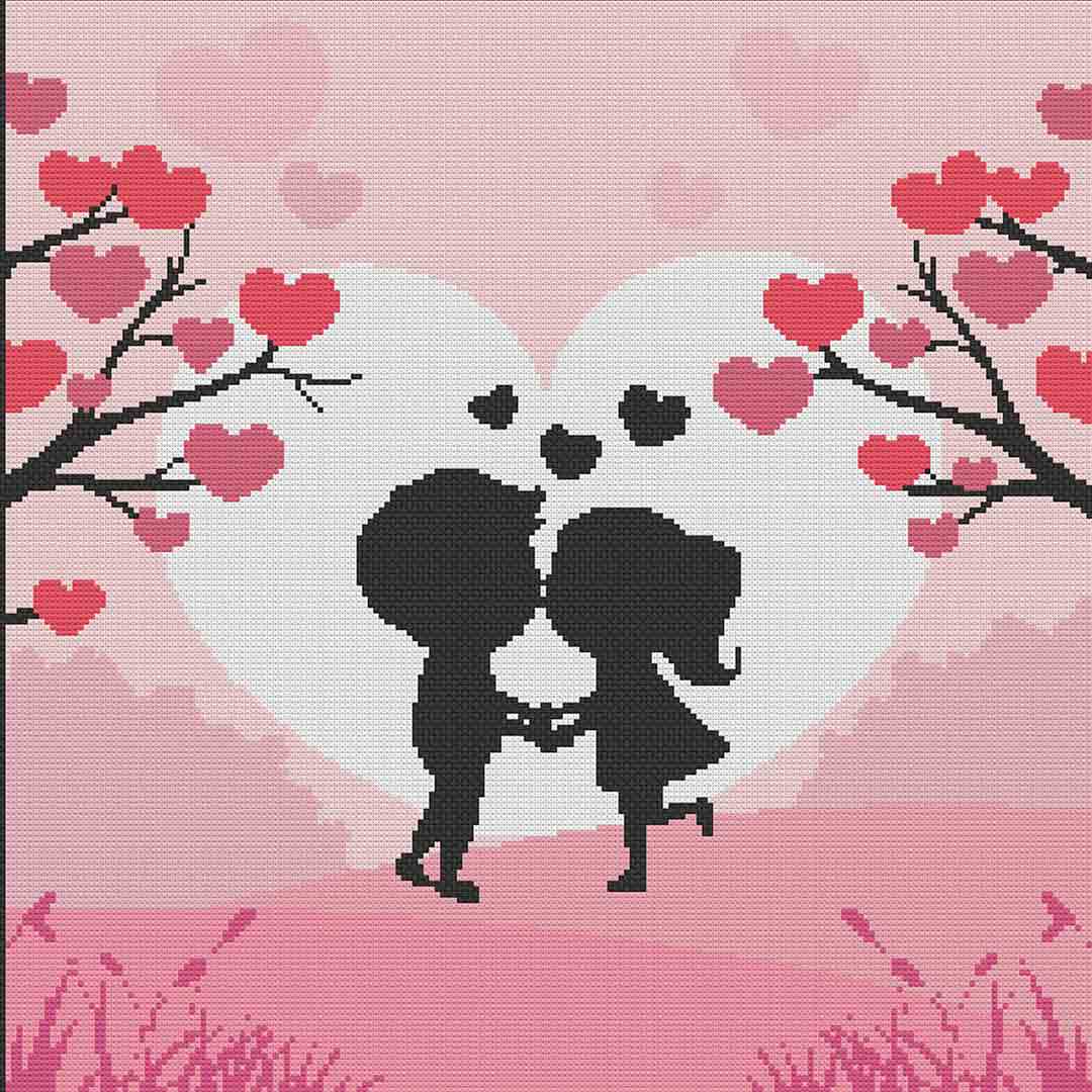 Silhouette Kiss - Valentines Cross Stitch Pattern