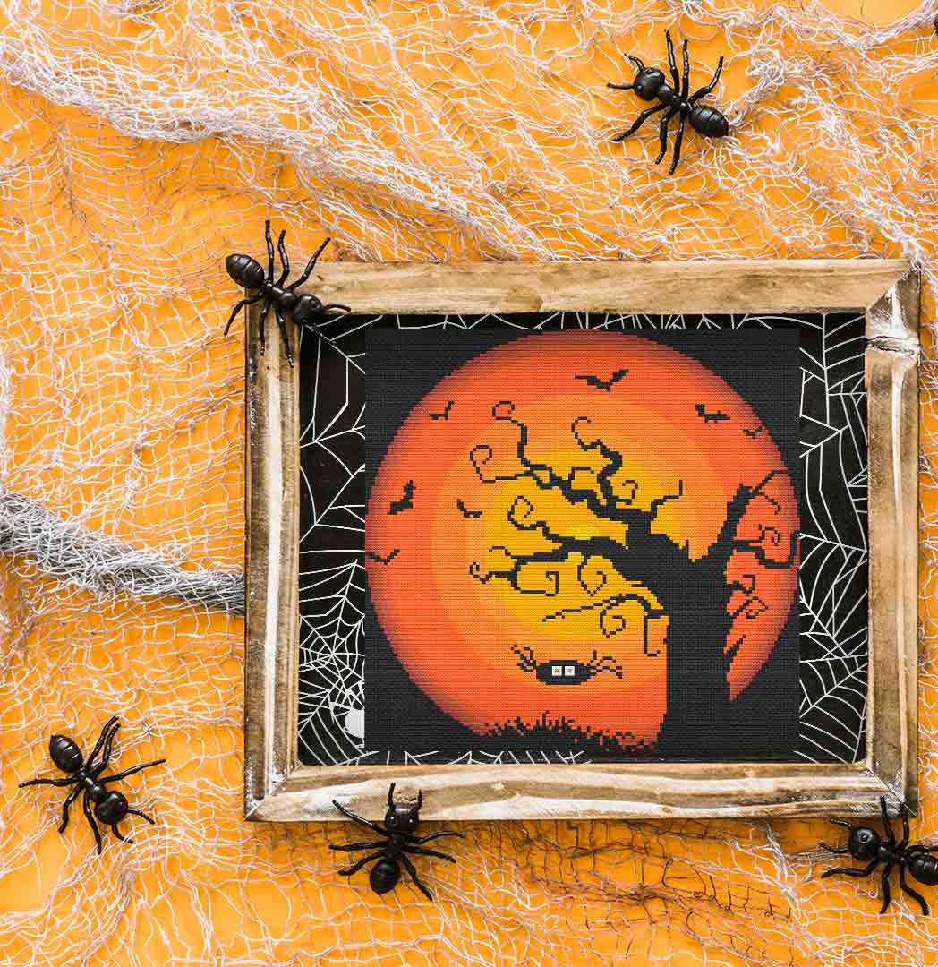 Spider And The Tree - Halloween Cross Stitch Pattern