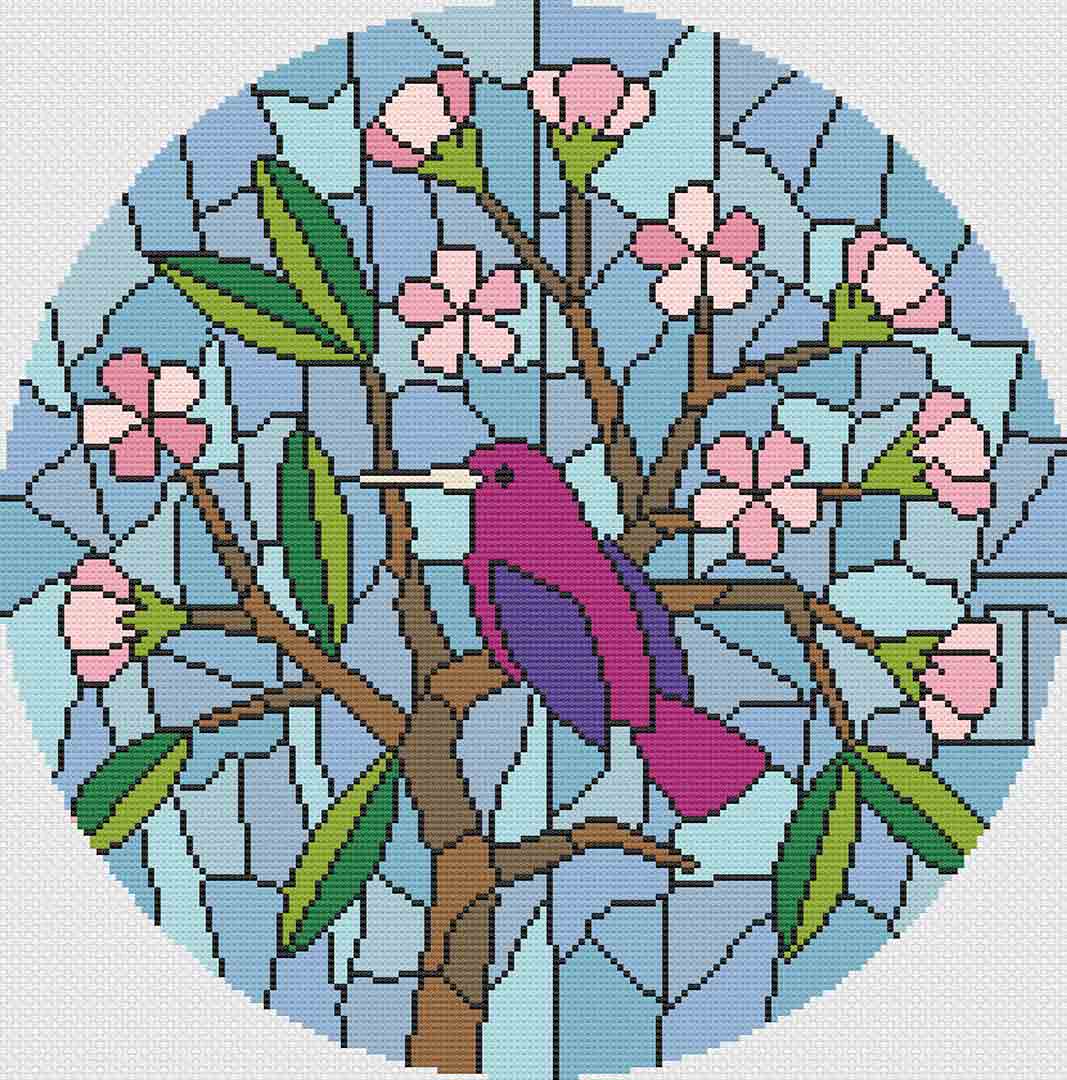 Stained Glass Bird in a Tree - Cross Stitch Pattern