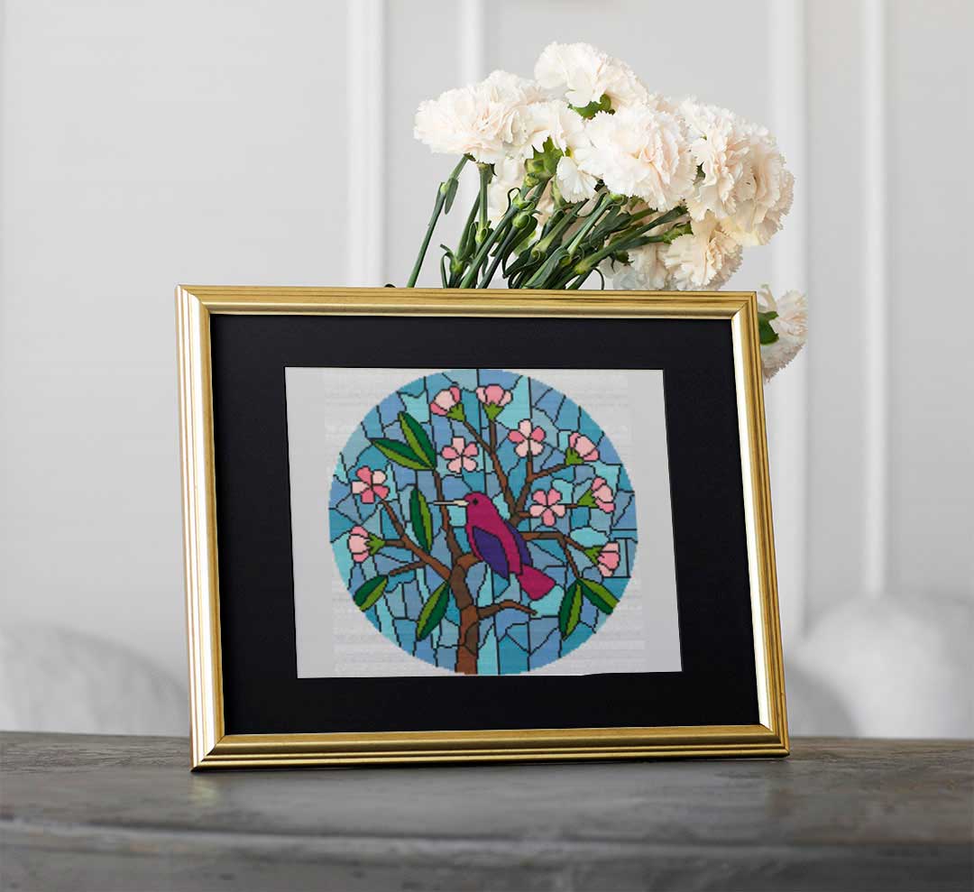 Stained Glass Bird in a Tree - Cross Stitch Pattern