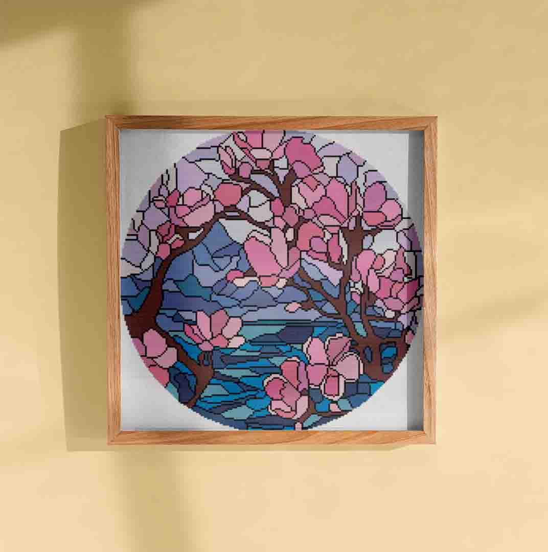 Stained Glass Cherry Blossoms - Cross Stitch Pattern