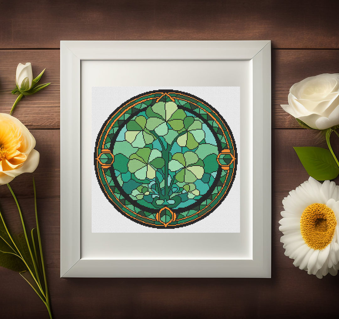 Stained Glass Clovers - Cross Stitch Pattern