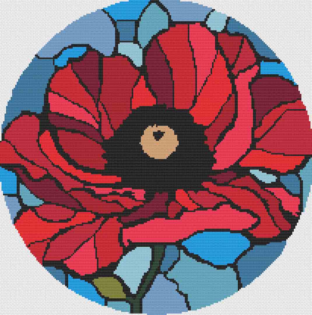 Stained Glass Poppy - PDF Cross Stitch Pattern