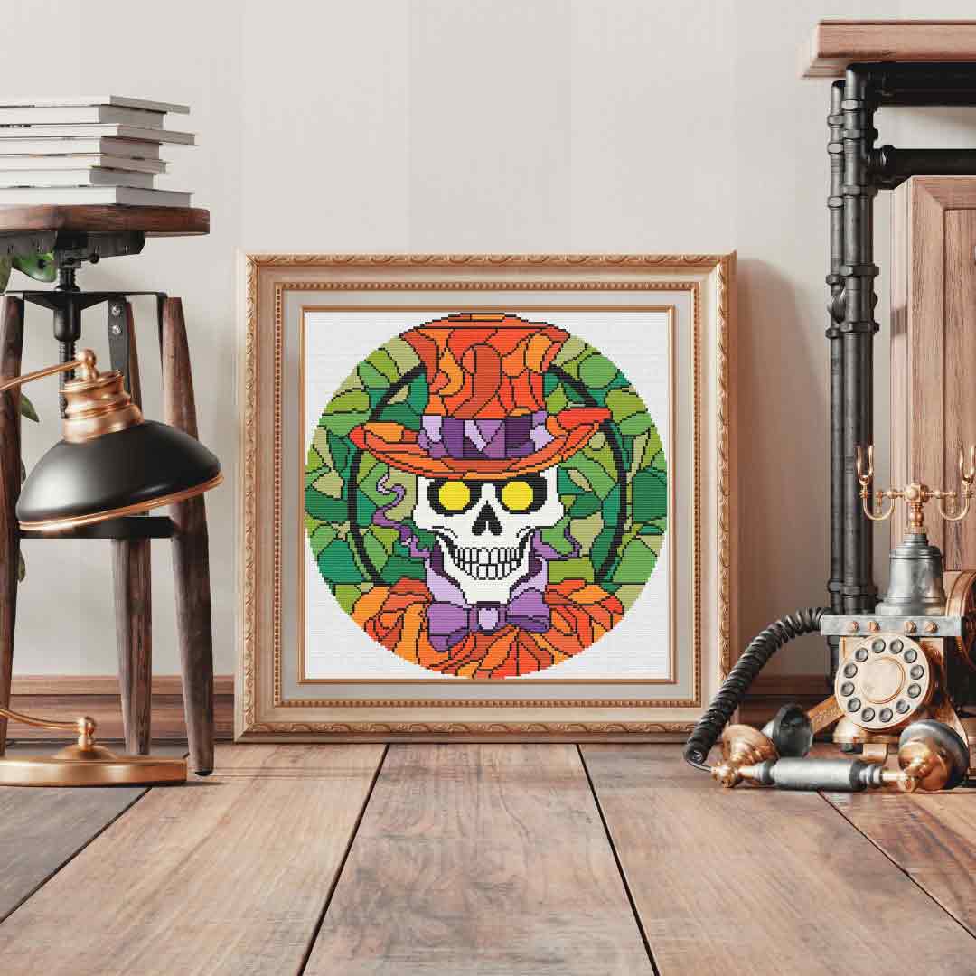 Stained Glass Skeleton - Halloween Cross Stitch Pattern
