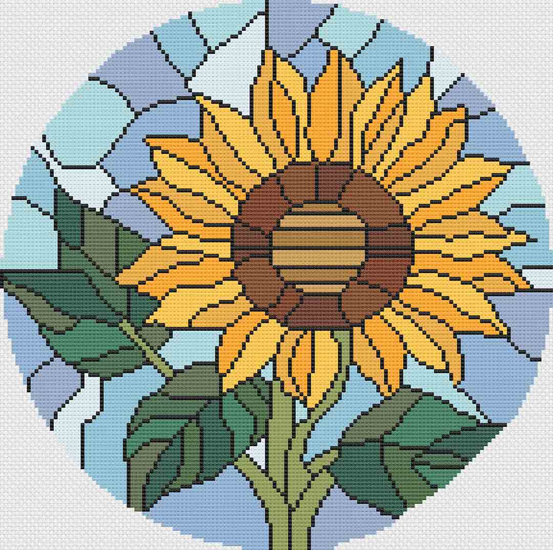 Stained Glass Sunflower - Cross Stitch Pattern