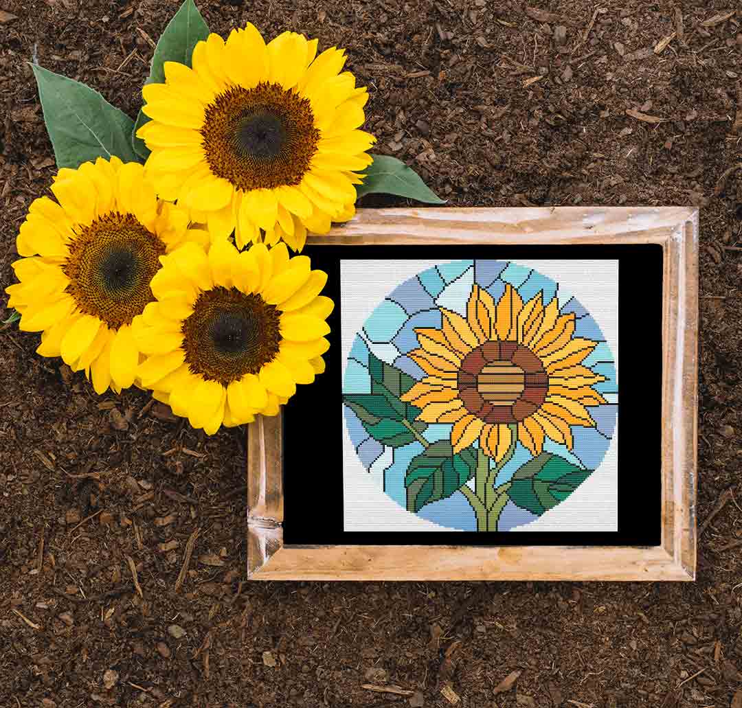 Stained Glass Sunflower - Cross Stitch Pattern