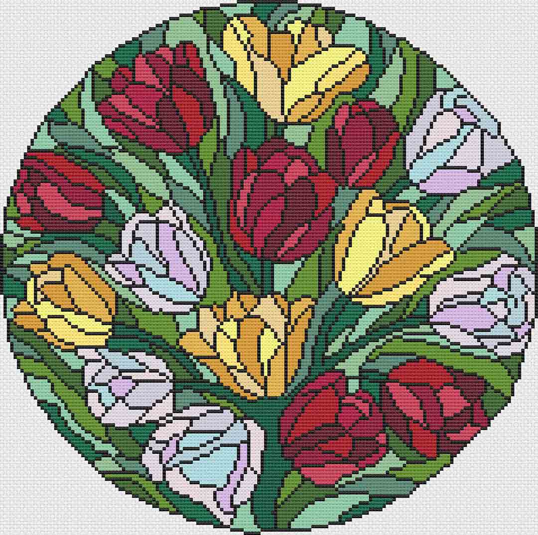 Stained Glass Tulips - Cross Stitch Pattern