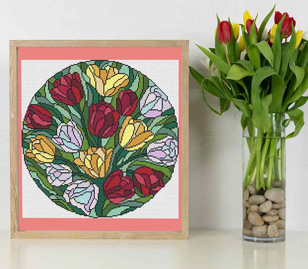 Stained Glass Tulips - Cross Stitch Pattern