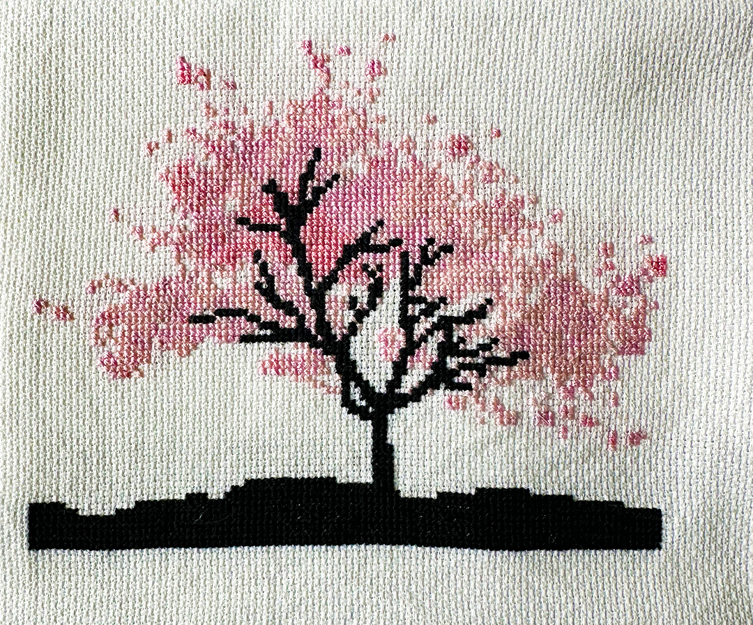 Cherry Blossom - Cross Stitch Pattern, zoomed in. Select this picture to zoom back out.