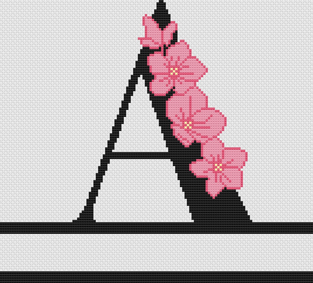 Floral Monograms - Cross Stitch Pattern, different perspective #1, zoomed in. Select this picture to zoom back out.