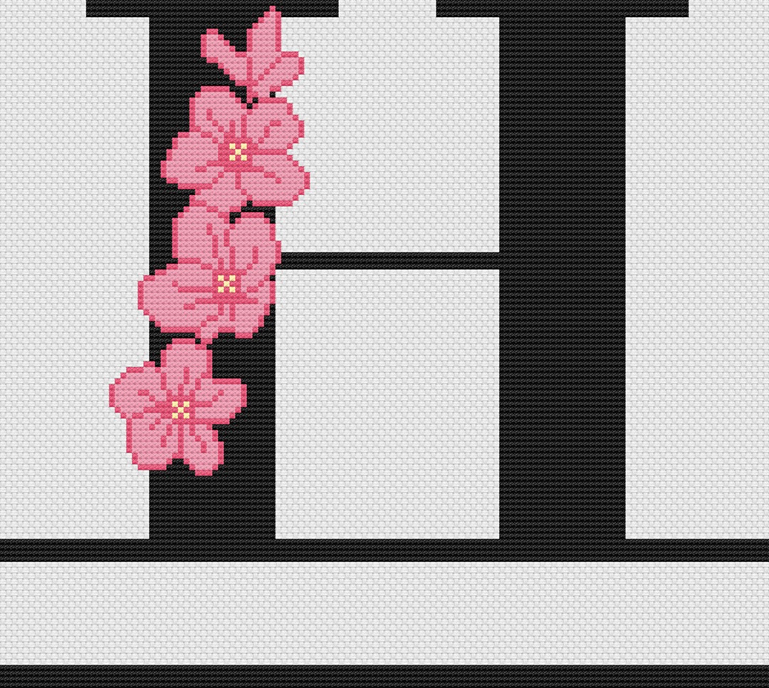 Floral Monograms - Cross Stitch Pattern, different perspective #2, zoomed in. Select this picture to zoom back out.