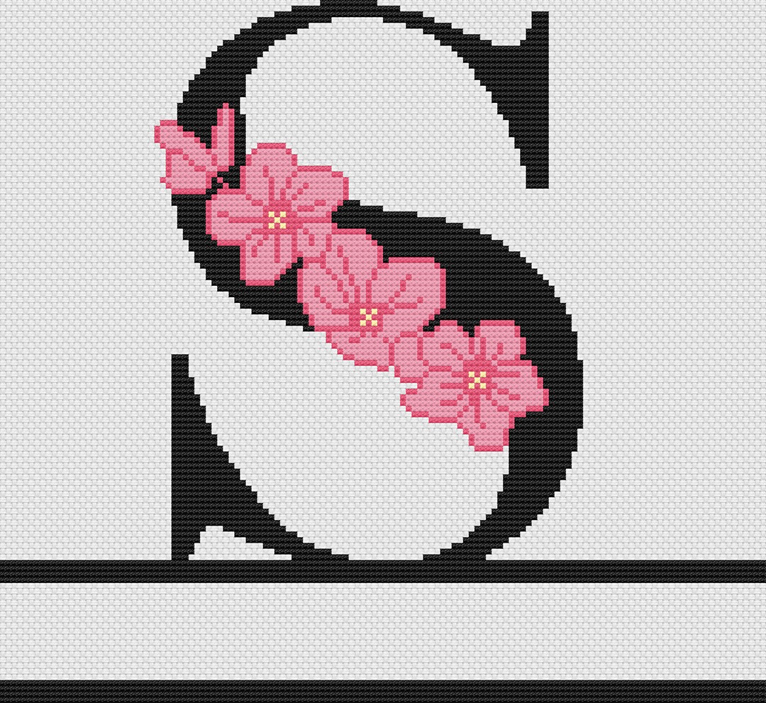 Floral Monograms - Cross Stitch Pattern, different perspective #3, zoomed in. Select this picture to zoom back out.