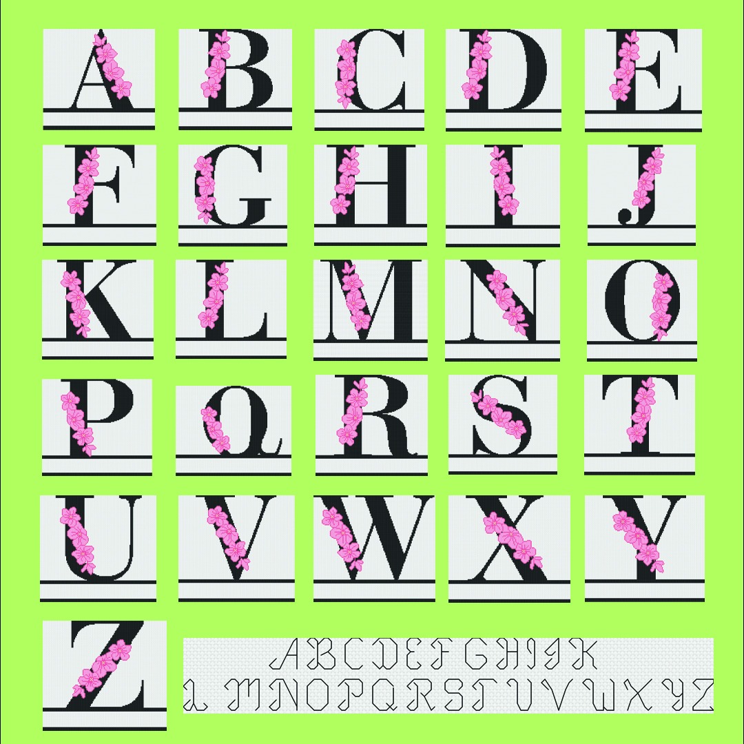 Floral Monograms - Cross Stitch Pattern, zoomed in. Select this picture to zoom back out.