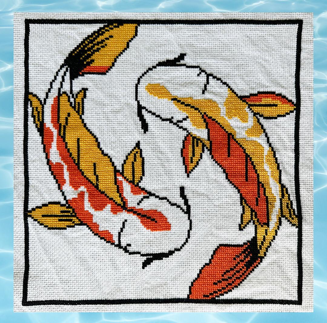 Koi - Cross Stitch Pattern, zoomed in. Select this picture to zoom back out.