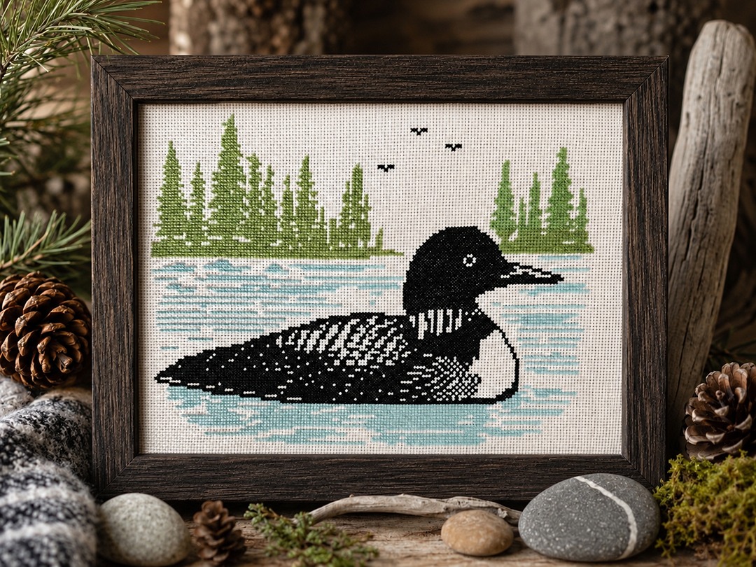 Loon - Cross Stitch Pattern, zoomed in. Select this picture to zoom back out.