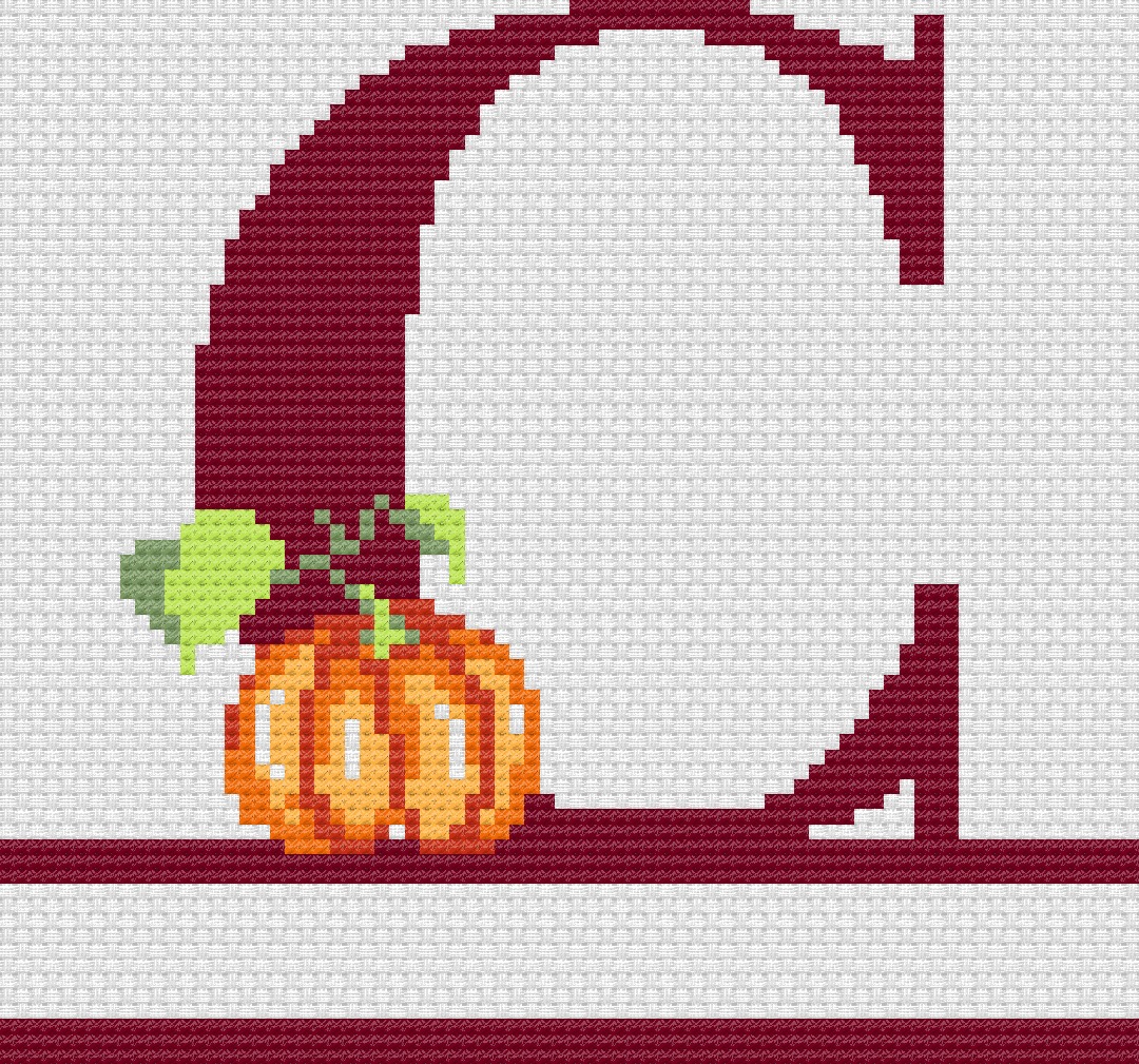 Pumpkin Monograms - Cross Stitch Pattern, different perspective #2, zoomed in. Select this picture to zoom back out.